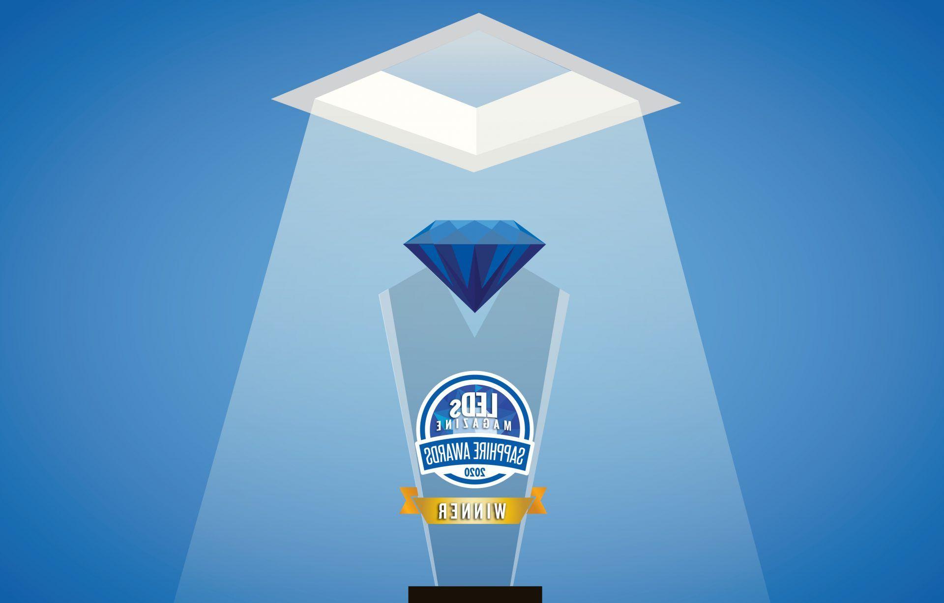 illustration graphic of a troffer light shining on LED Magazine's 2020 Sapphire Award